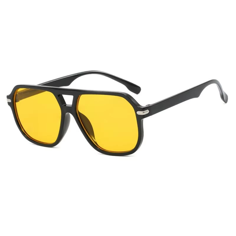 Gafas de Sol Retro Rectangulares con Doble Puente y Detalles Metálicos – Estilo Vintage de Lujo para Mujer